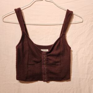 Urban Outfitters Corset Style Textured Maroon Brown Crop Tank Top Sz Small